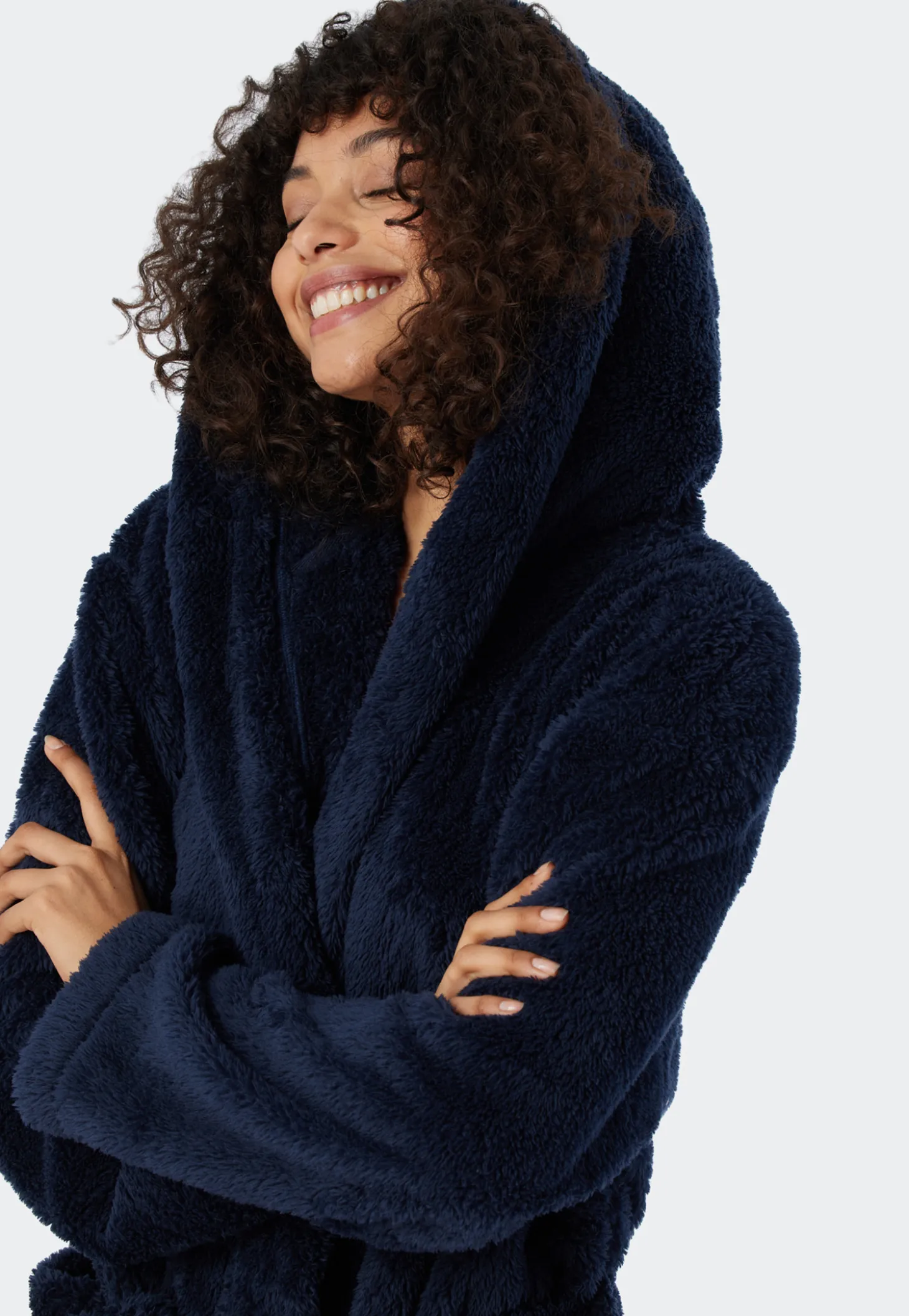 Morgenmantel Teddy-Fleece Comfort-Fit dunkelblau - Essentials