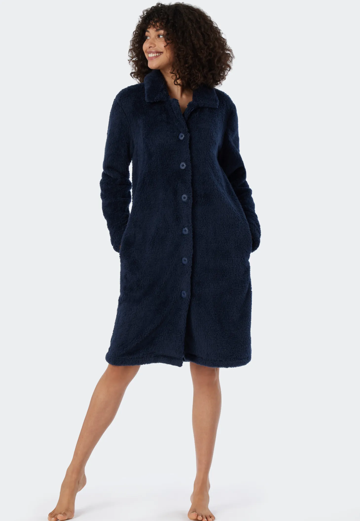 Morgenmantel Teddy Fleece dunkelblau - Essentials