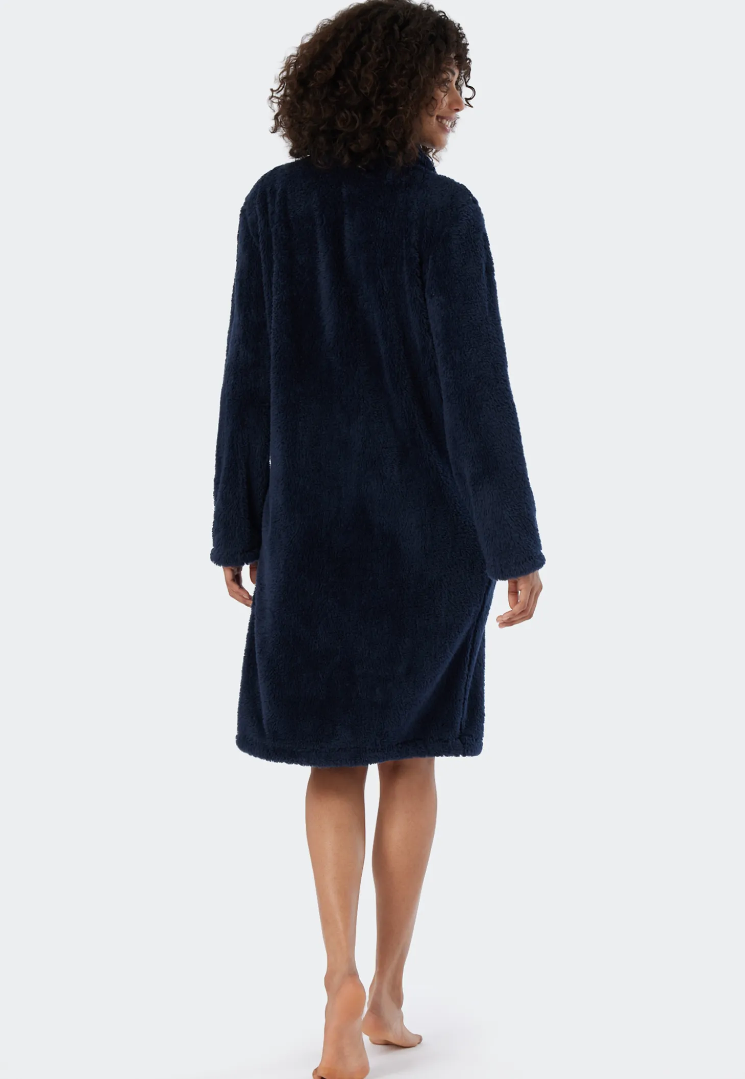 Morgenmantel Teddy Fleece dunkelblau - Essentials
