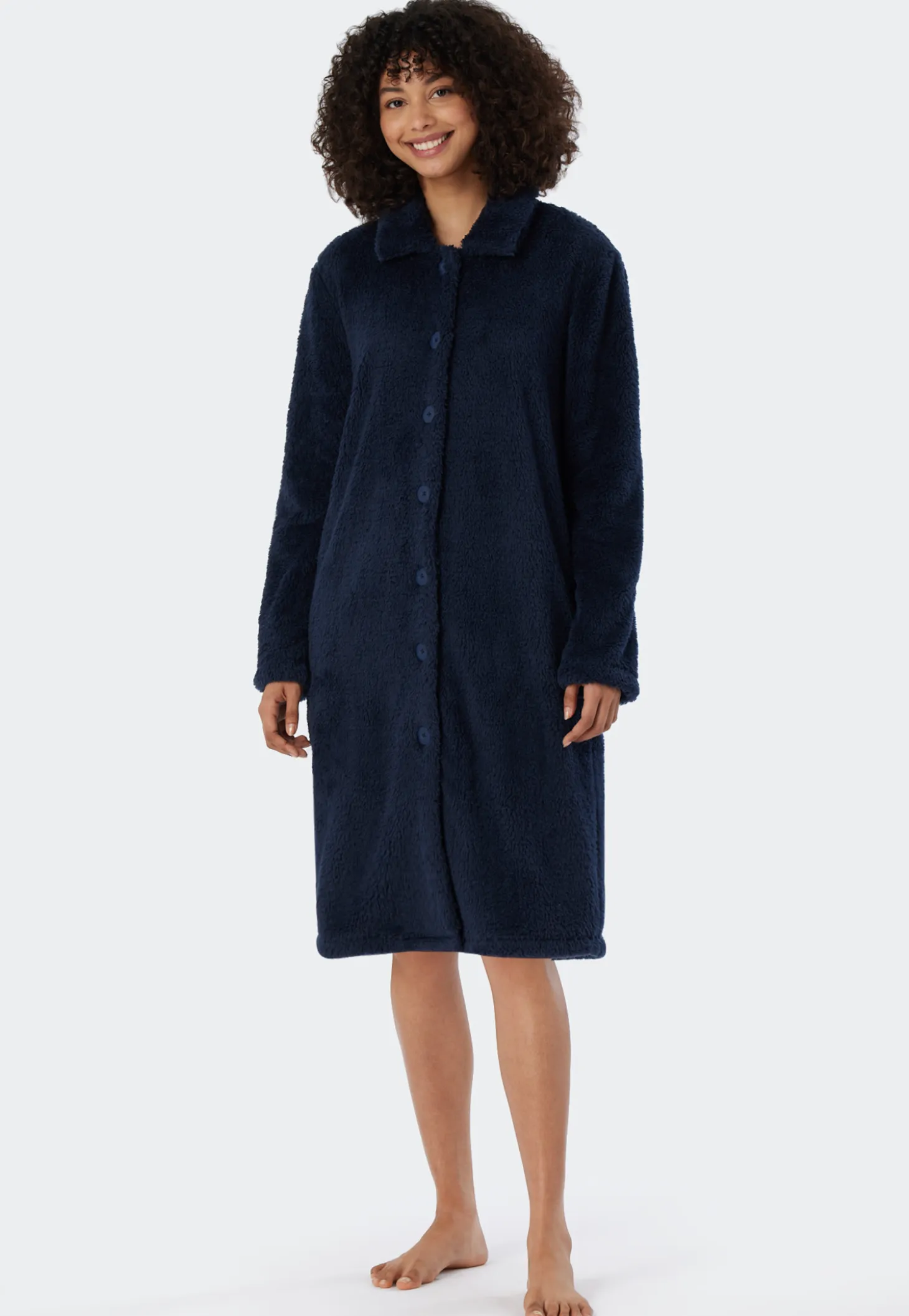 Morgenmantel Teddy Fleece dunkelblau - Essentials