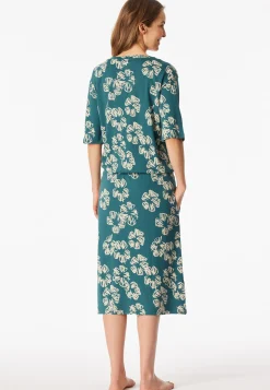 Nachthemd kurzarm Interlock Gummizug Blumen grün - Modern Nightwear