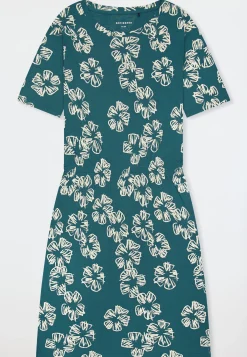 Nachthemd kurzarm Interlock Gummizug Blumen grün - Modern Nightwear