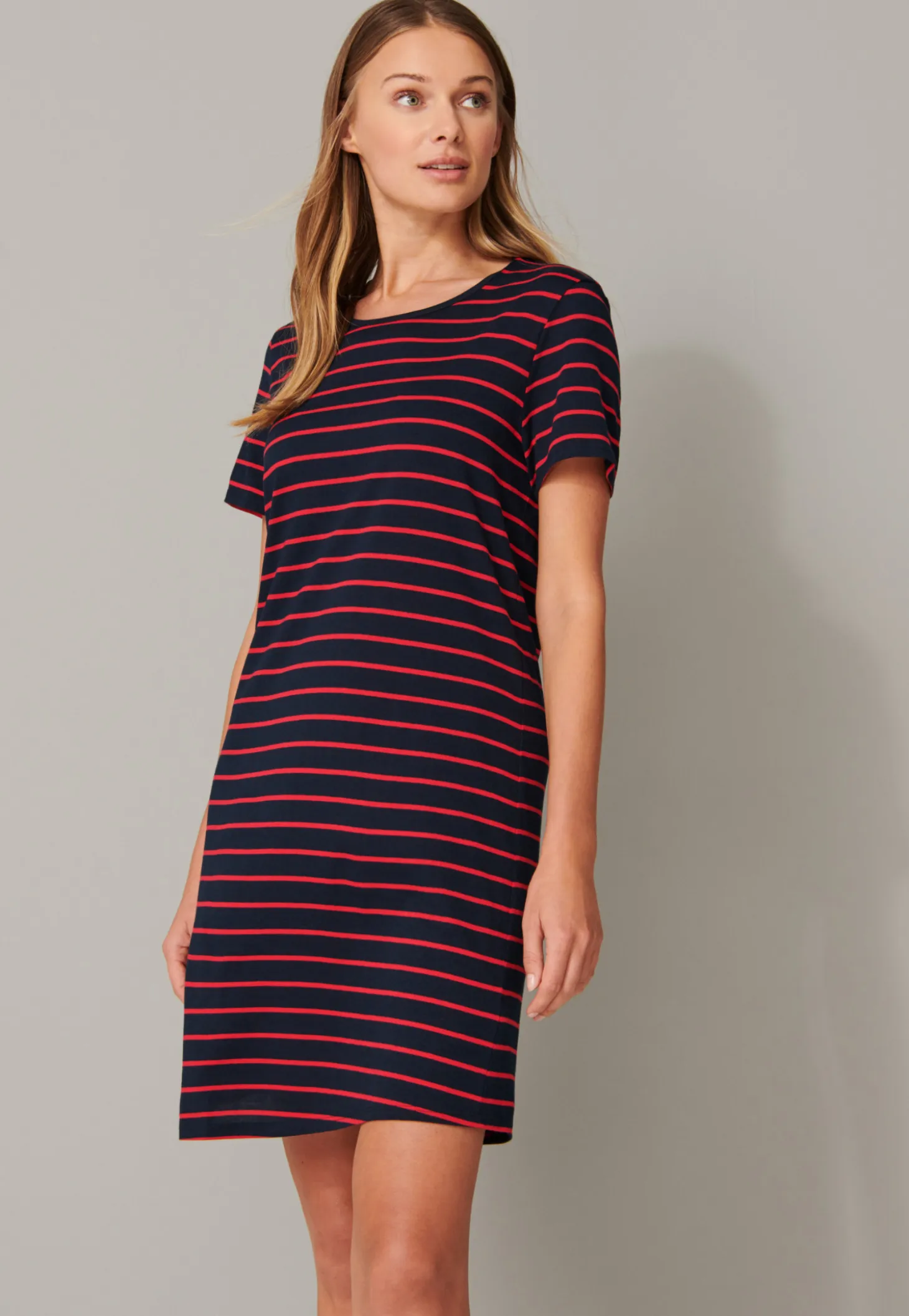 Nachthemd kurzarm Ringel schwarz-rot - Nightwear