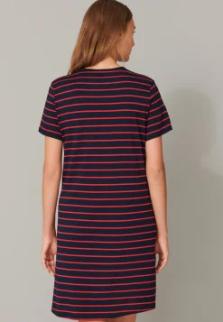 Nachthemd kurzarm Ringel schwarz-rot - Nightwear