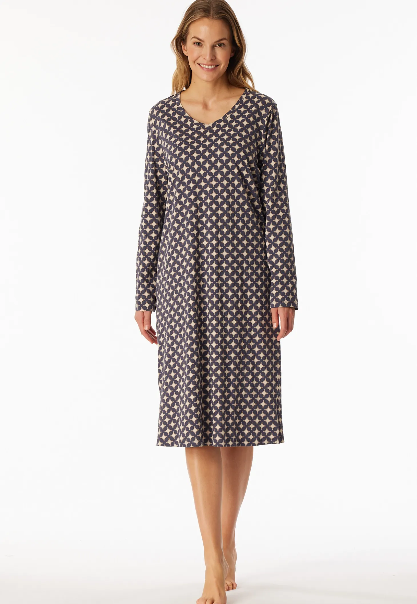 Nachthemd langarm graphit gemustert - Comfort Essentials
