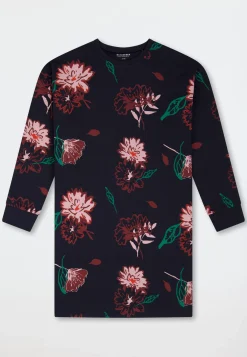 Nachthemd langarm Interlock Blumen nachtblau - Teens Nightwear