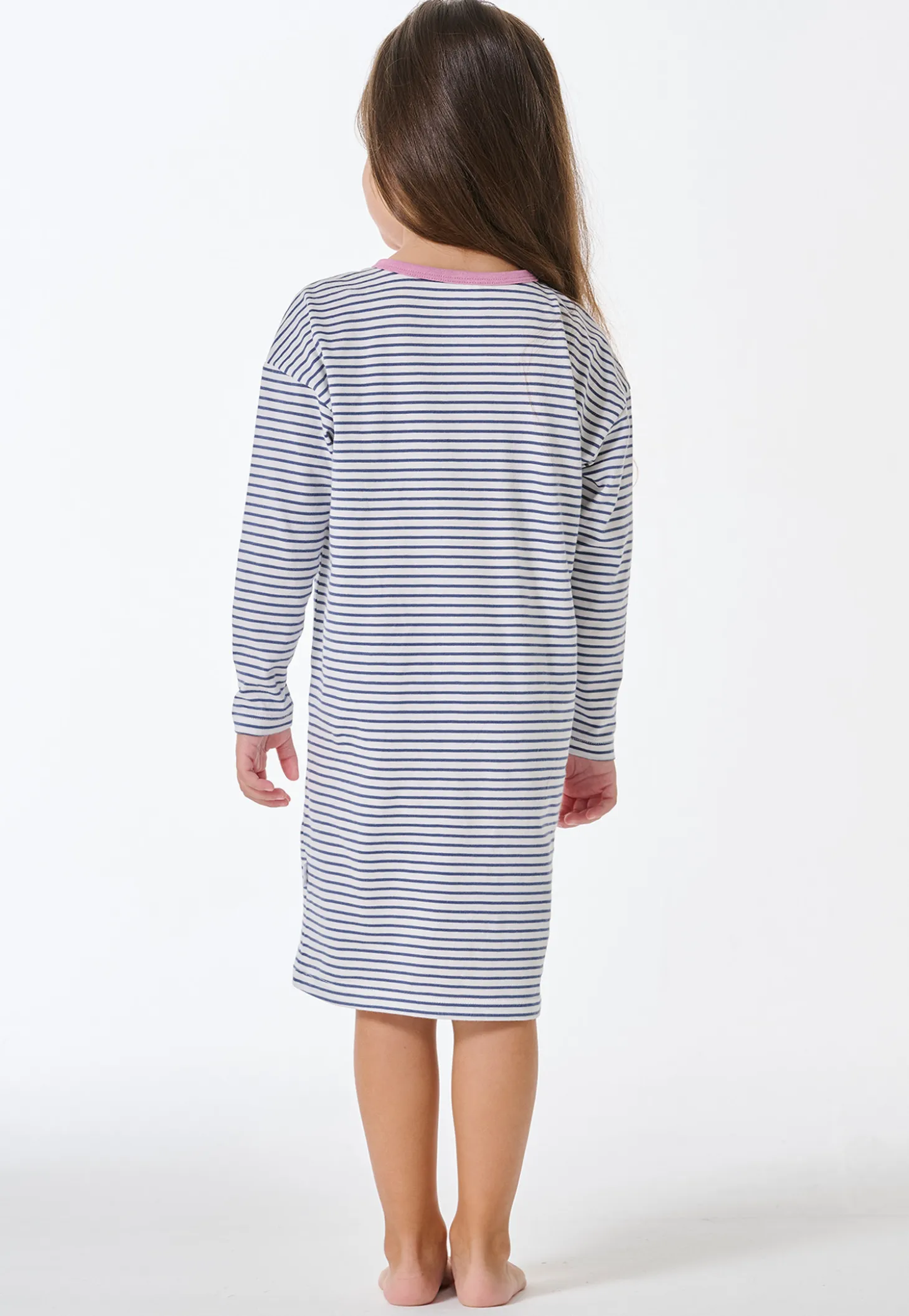Nachthemd langarm Ringel Herz jeansblau - Kids Nightwear