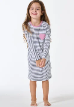 Nachthemd langarm Ringel Herz jeansblau - Kids Nightwear