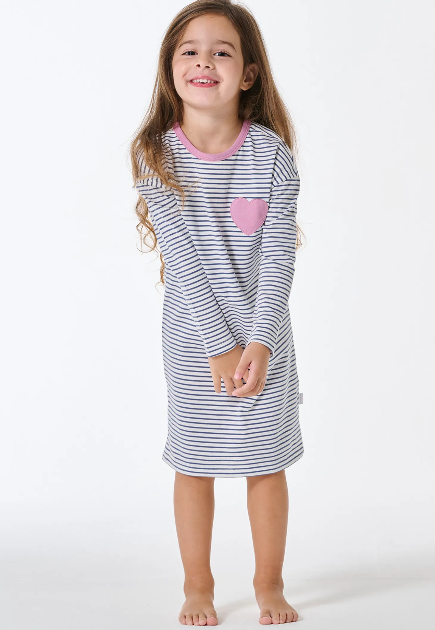 Nachthemd langarm Ringel Herz jeansblau - Kids Nightwear