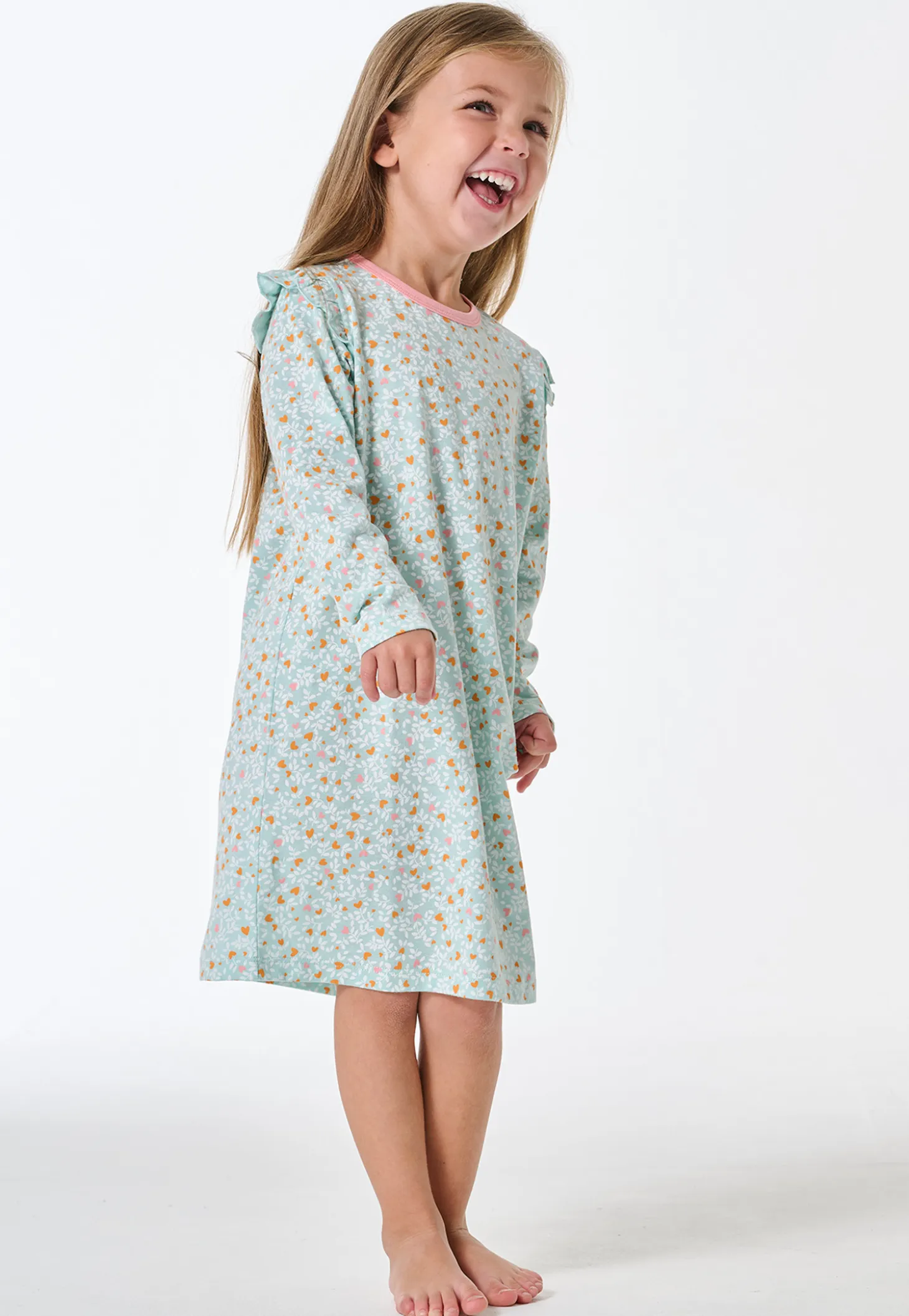 Nachthemd langarm Rüschen Herzchen multicolor - Kids Nightwear