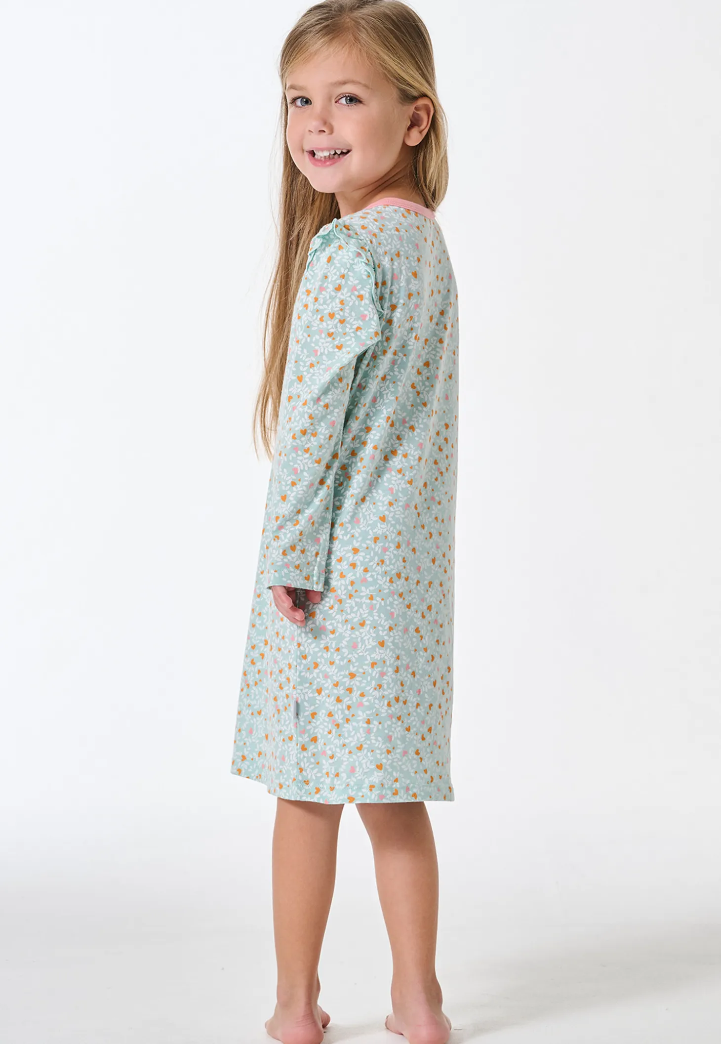 Nachthemd langarm Rüschen Herzchen multicolor - Kids Nightwear