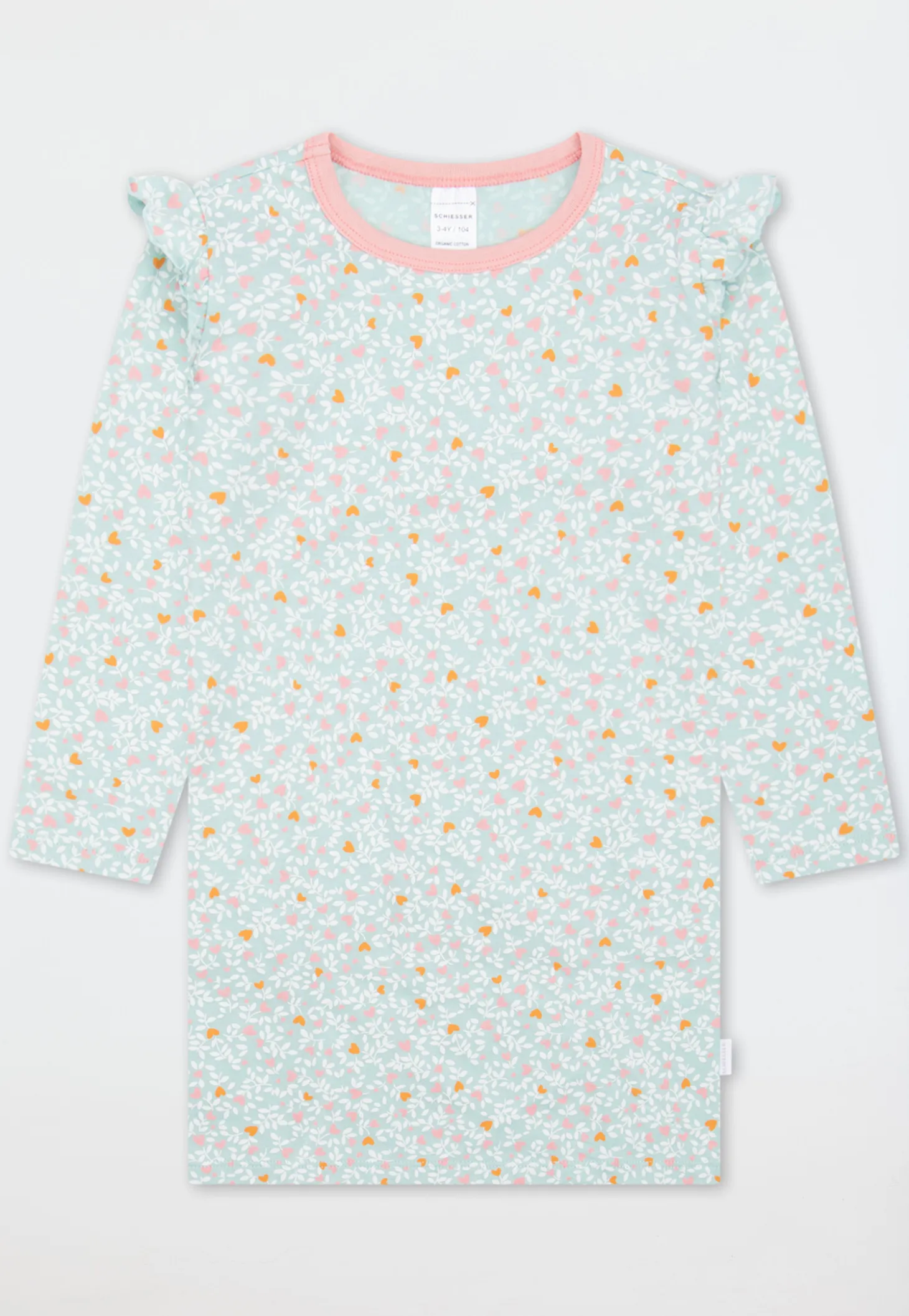 Nachthemd langarm Rüschen Herzchen multicolor - Kids Nightwear