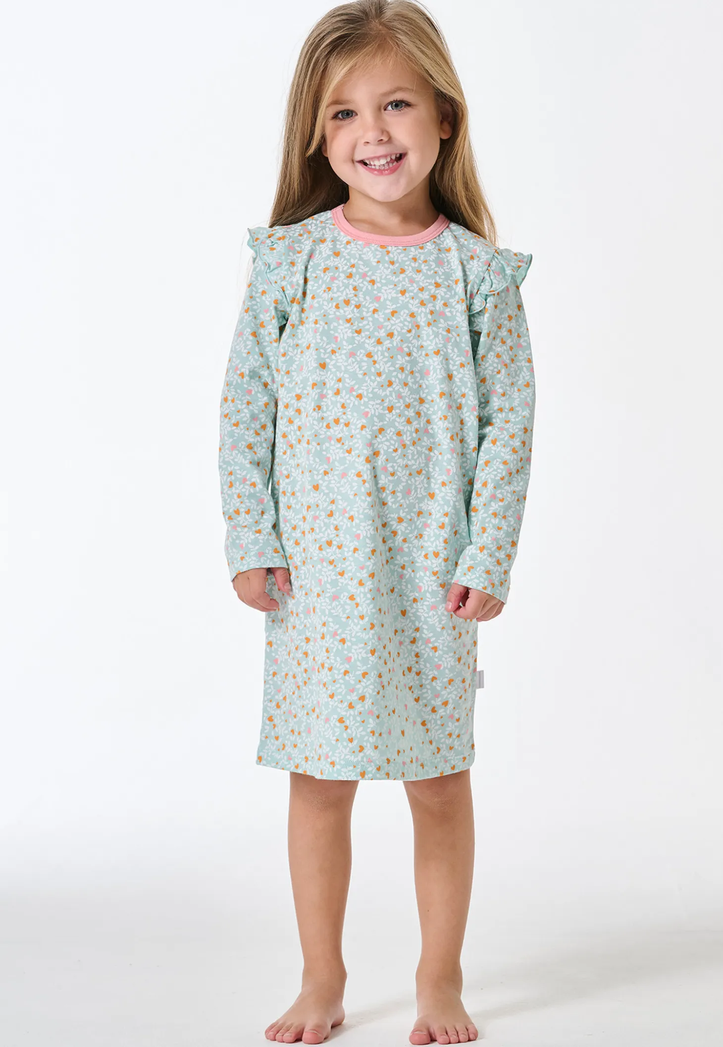Nachthemd langarm Rüschen Herzchen multicolor - Kids Nightwear