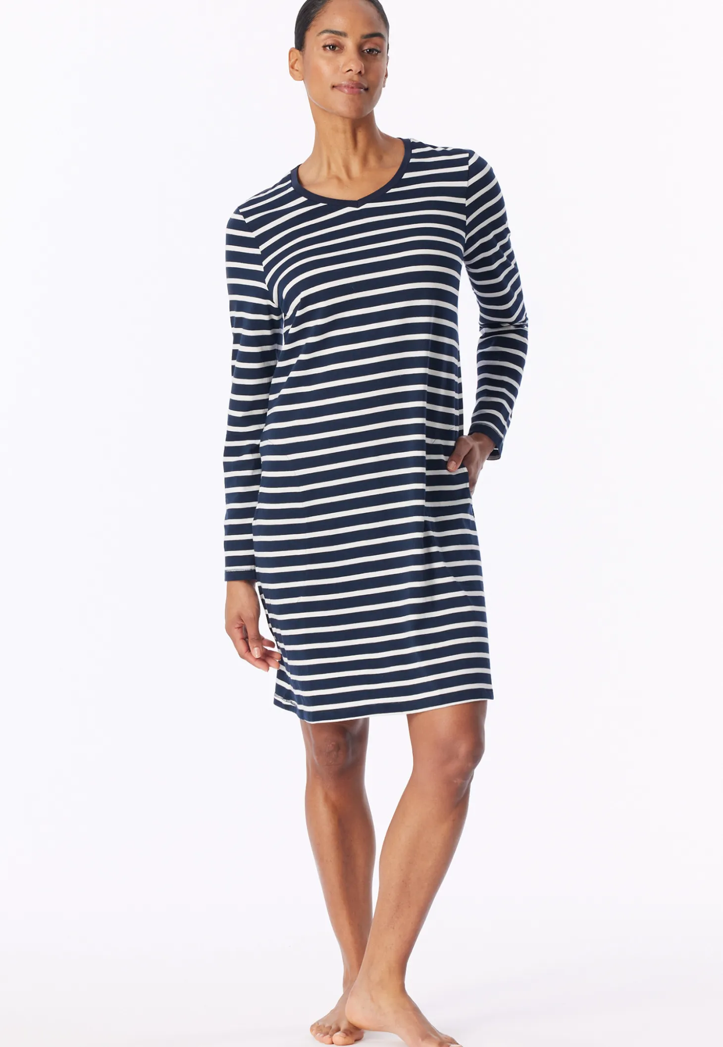 Nachthemd langarm Streifen nachtblau - Casual Essentials