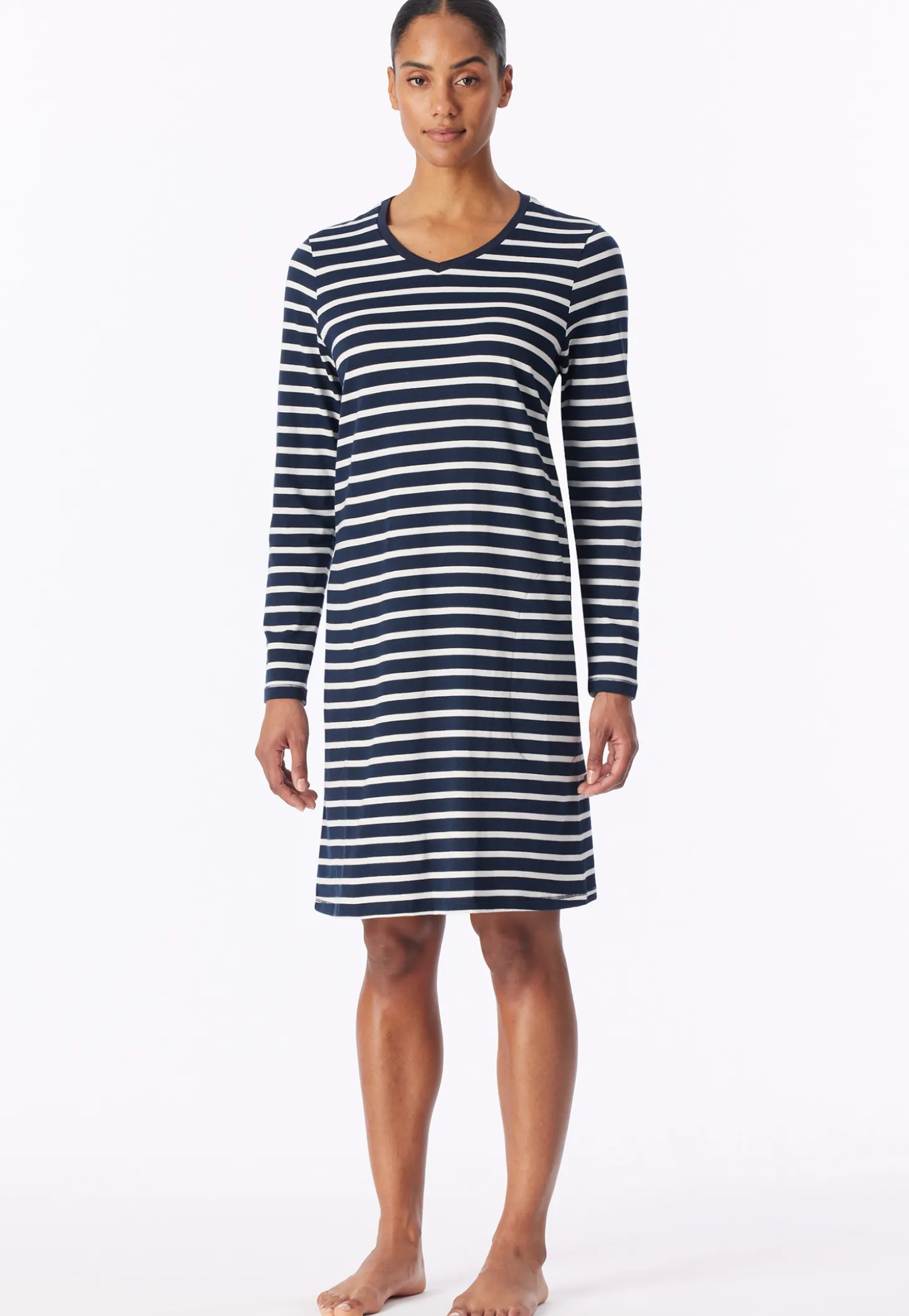 Nachthemd langarm Streifen nachtblau - Casual Essentials