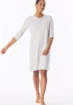 Nachthemd langarm Streifen silbergrau meliert - Casual Essentials