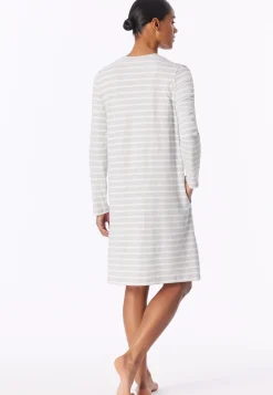 Nachthemd langarm Streifen silbergrau meliert - Casual Essentials