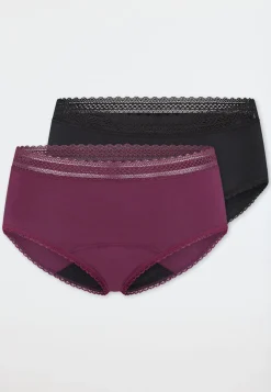 Periodenpantys 2er-Pack Spitze schwarz/ pflaume - Secret Care