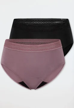 Periodenslips Retro 2er-Pack Spitze schwarz/ mauve - SCHIESSER Care