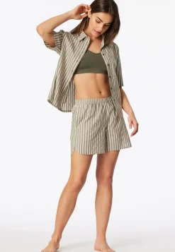 Pyjama kurz Webware Streifen oliv - Selected Premium