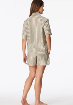 Pyjama kurz Webware Streifen oliv - Selected Premium