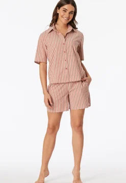 Pyjama kurz Webware Streifen terracotta - Selected Premium