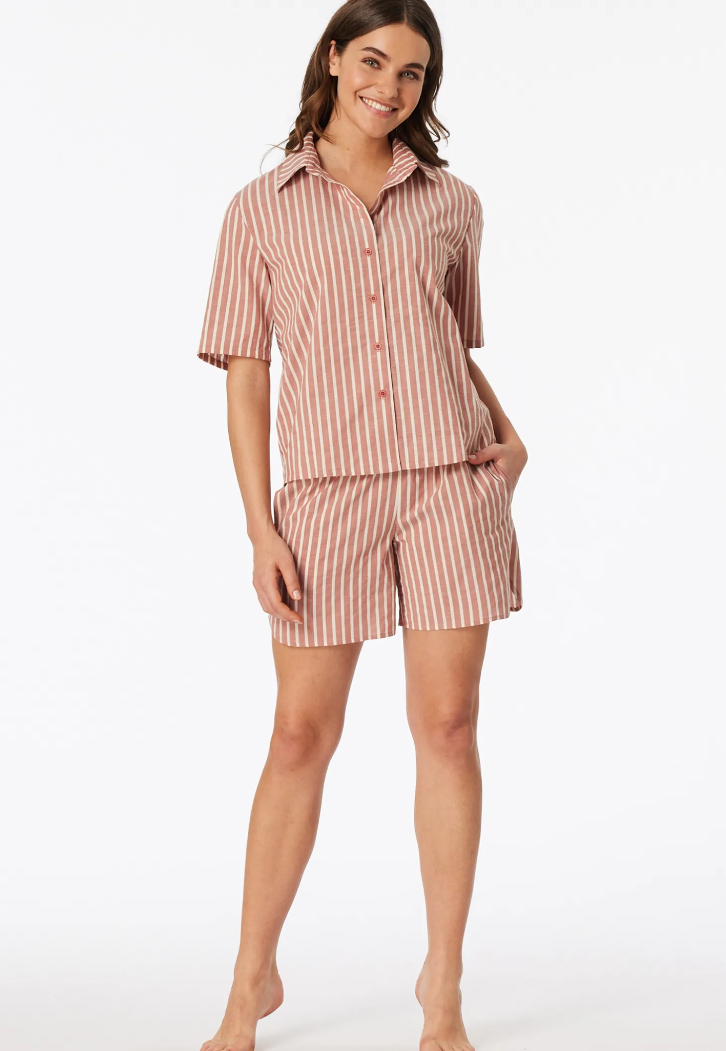 Pyjama kurz Webware Streifen terracotta - Selected Premium