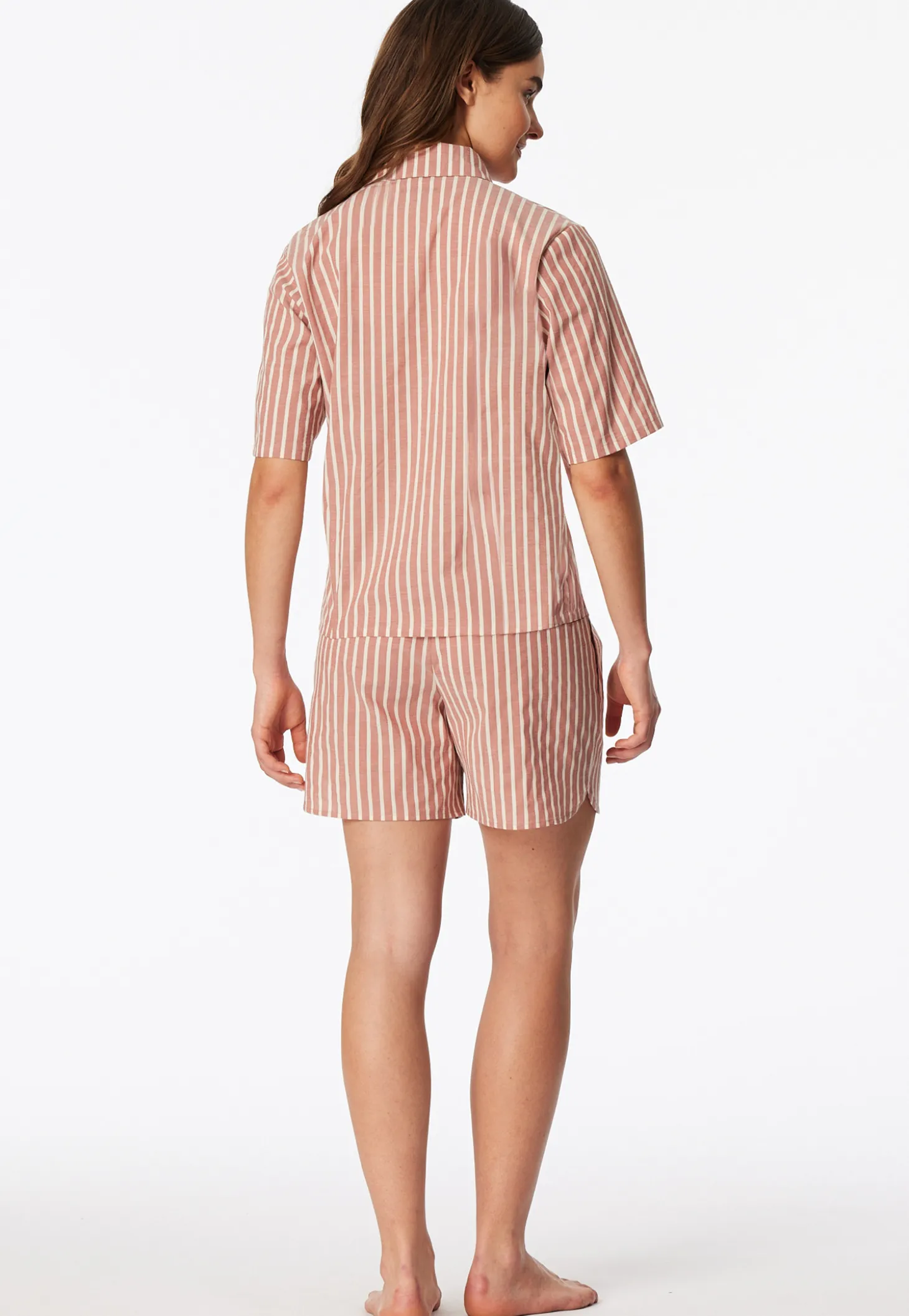 Pyjama kurz Webware Streifen terracotta - Selected Premium