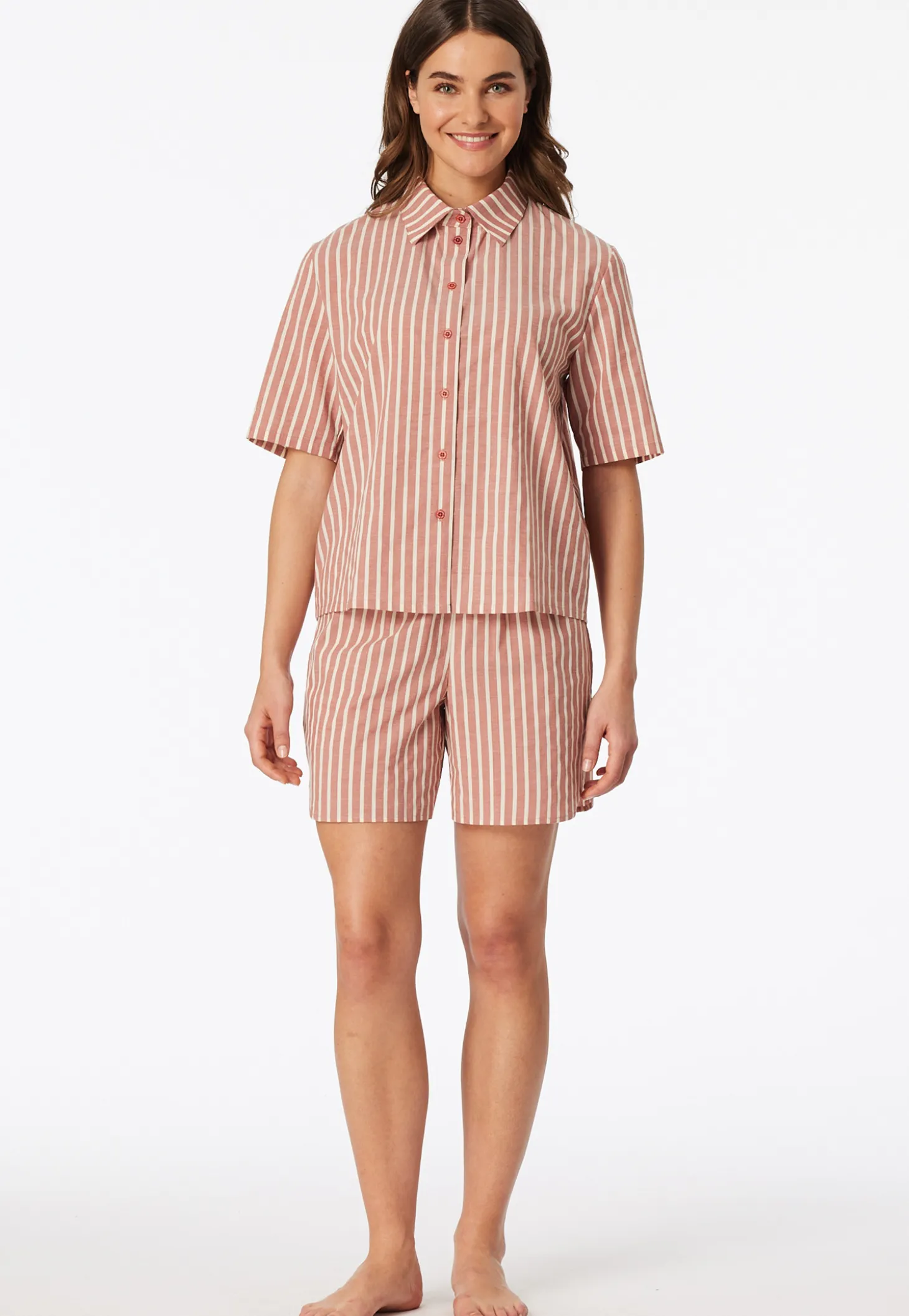 Pyjama kurz Webware Streifen terracotta - Selected Premium