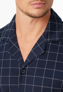 Pyjama lang Interlock nachtblau kariert - Fine Interlock