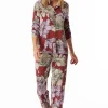 Pyjama lang Jersey Aloe Vera Blumen dunkelrot - Selected Premium
