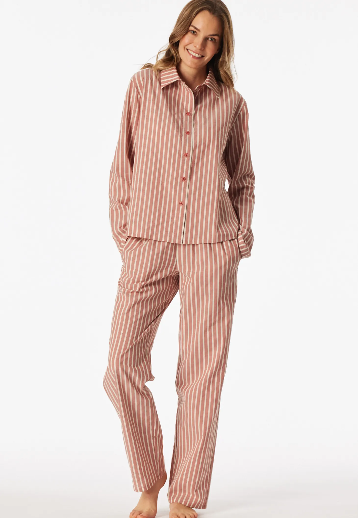 Pyjama lang Webware Streifen terracotta - Selected Premium