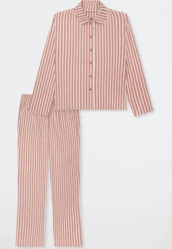 Pyjama lang Webware Streifen terracotta - Selected Premium