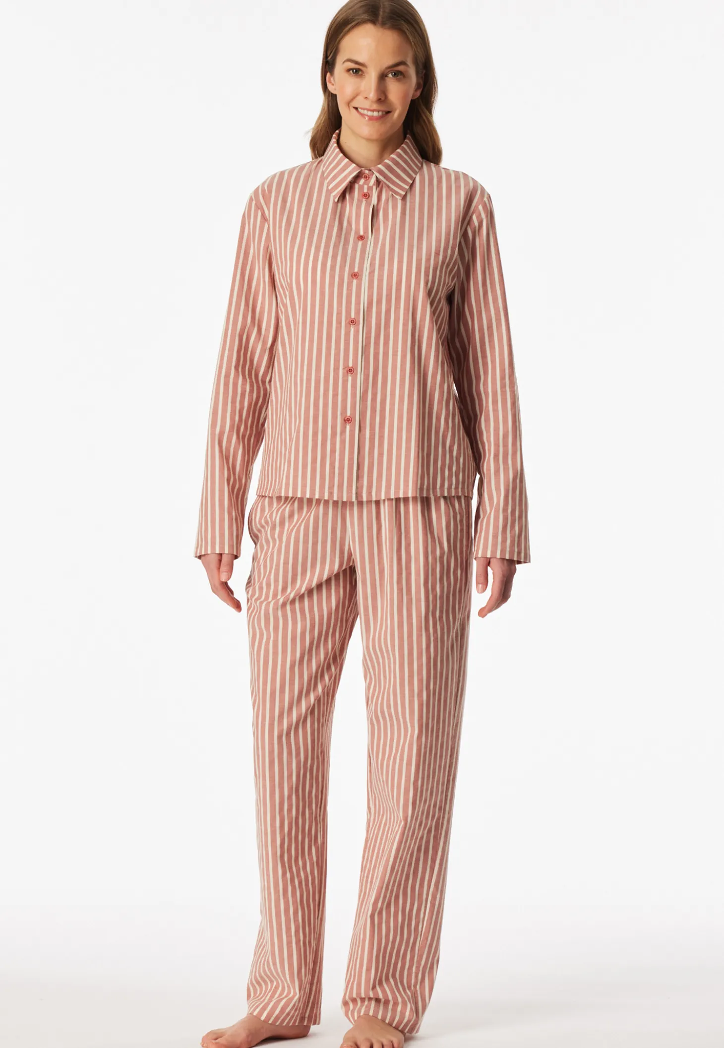 Pyjama lang Webware Streifen terracotta - Selected Premium