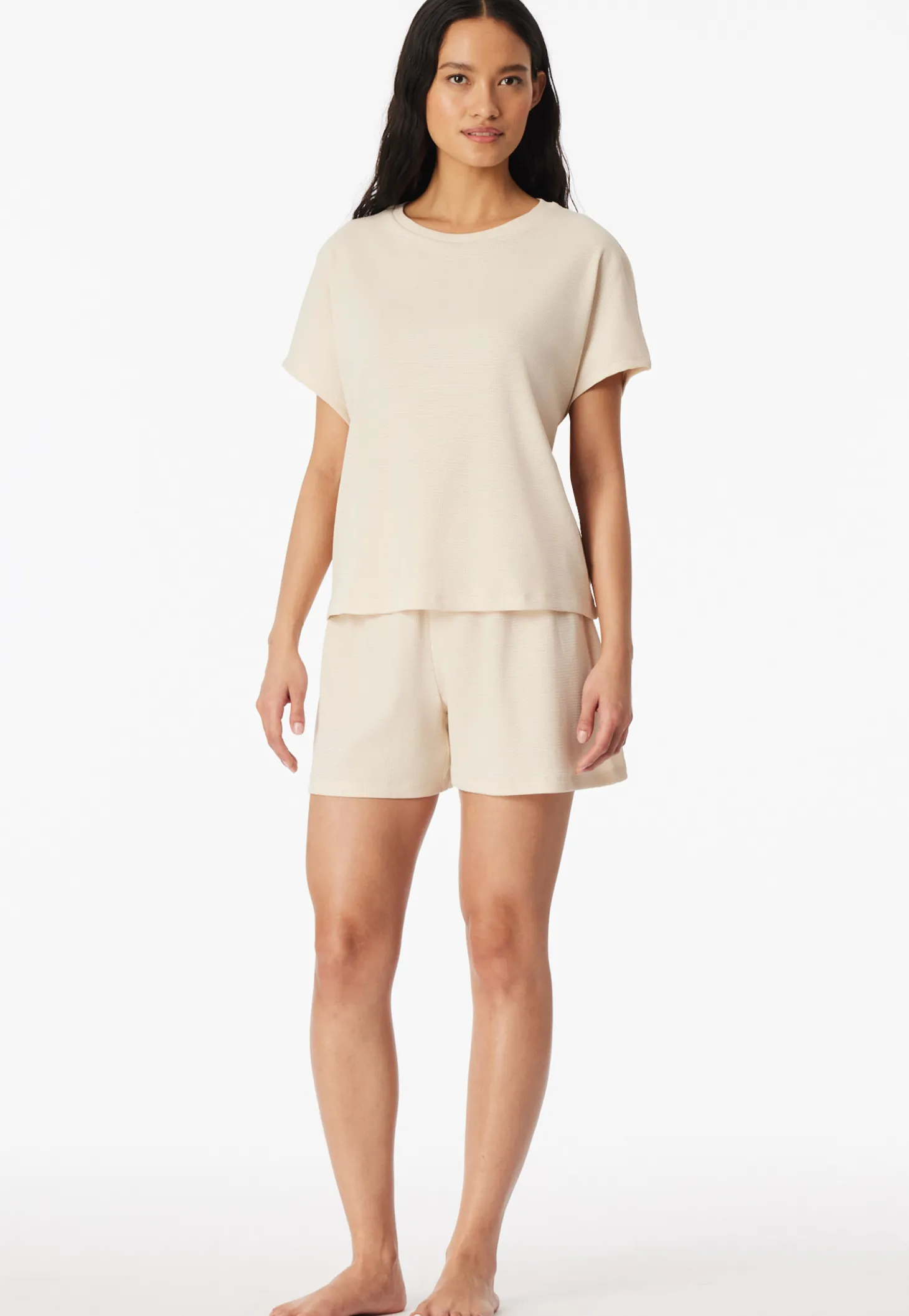 Schlafanzug kurz Feinripp Jacquard pearl - Casual Feel
