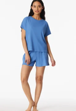 Schlafanzug kurz Feinripp Jacquard aqua - Casual Feel