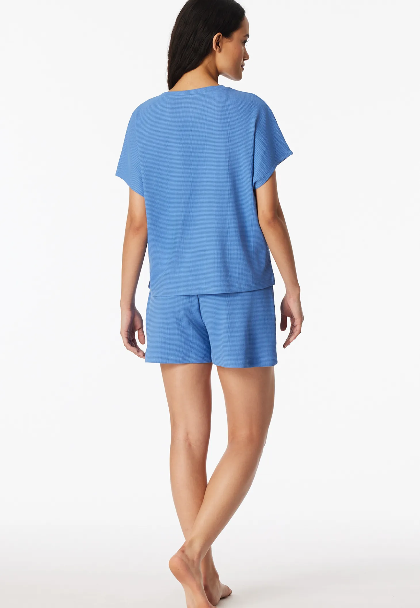 Schlafanzug kurz Feinripp Jacquard aqua - Casual Feel