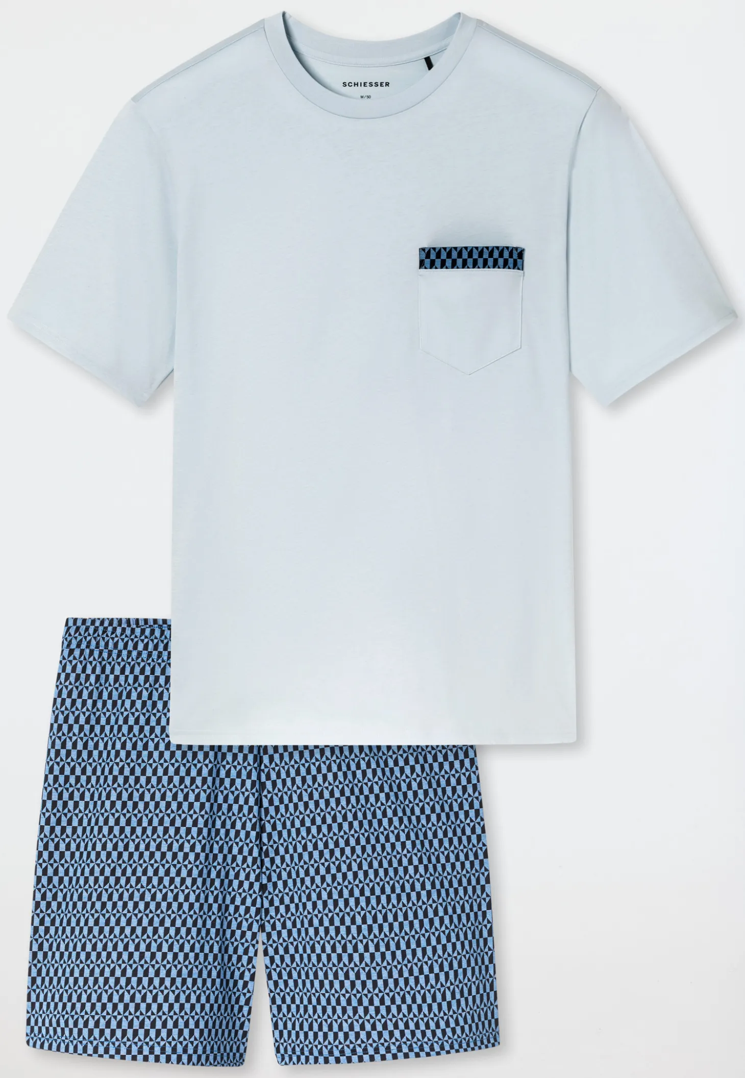 Schlafanzug kurz hellblau gemustert - Comfort Nightwear