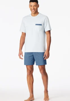 Schlafanzug kurz hellblau gemustert - Comfort Nightwear
