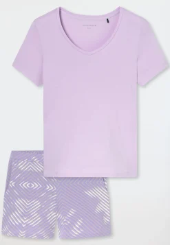 Schlafanzug kurz Interlock Blumen Flieder - Modern Nightwear