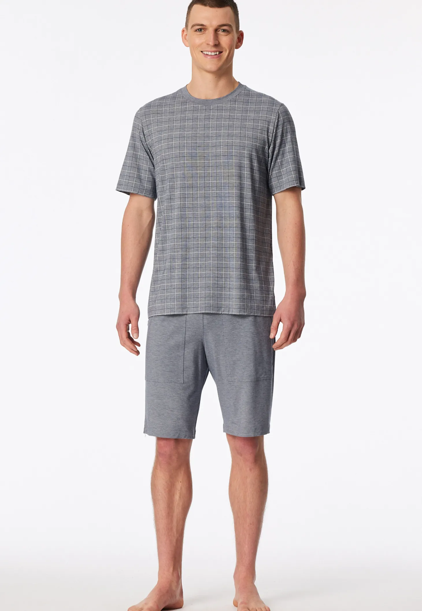 Schlafanzug kurz Jacquard admiral kariert - Selected Premium