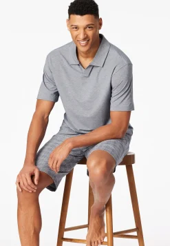 Schlafanzug kurz Jacquard Polokragen admiral kariert - Selected Premium