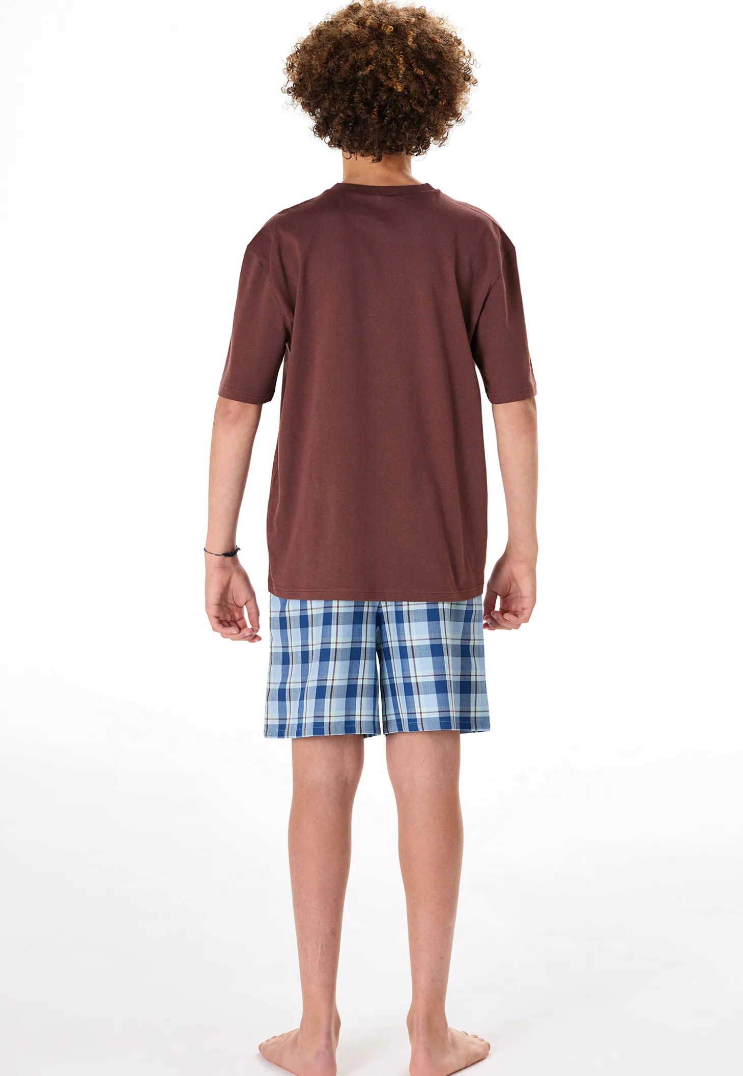 Schlafanzug kurz Karos braun - Teens Nightwear