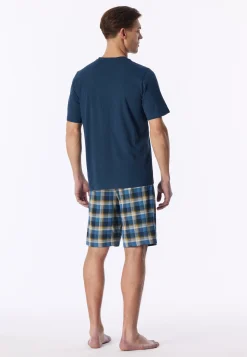 Schlafanzug kurz Karos deep blue - Casual Essentials