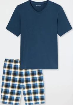 Schlafanzug kurz Karos deep blue - Casual Essentials