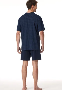 Schlafanzug kurz Karos nachtblau - Comfort Essentials