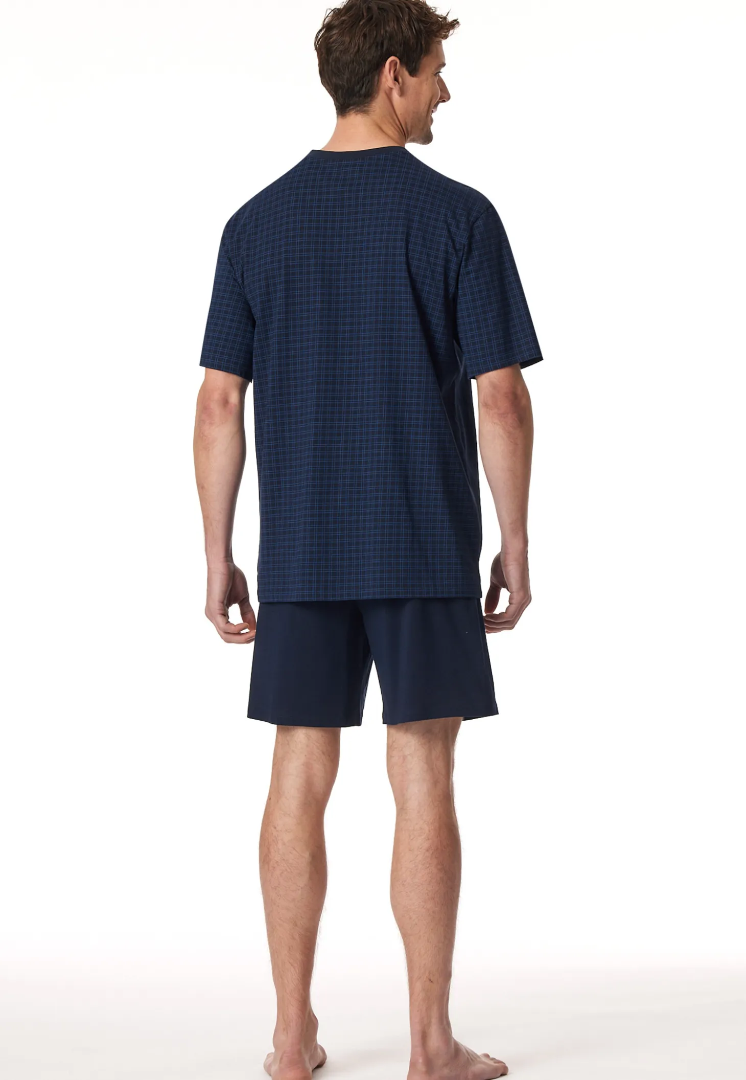 Schlafanzug kurz Karos nachtblau - Comfort Essentials