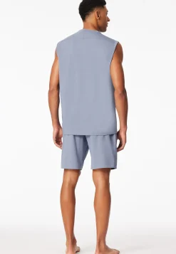 Schlafanzug kurz oversized ärmellos blaugrau - Modern Nightwear
