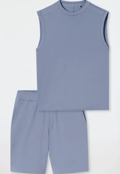 Schlafanzug kurz oversized ärmellos blaugrau - Modern Nightwear