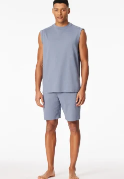 Schlafanzug kurz oversized ärmellos blaugrau - Modern Nightwear